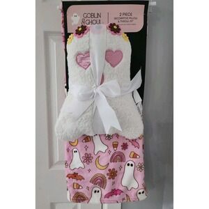 Goblin And Ghoul Ghost Floral Pillow & Blanket Throw Summerween Halloween NWT